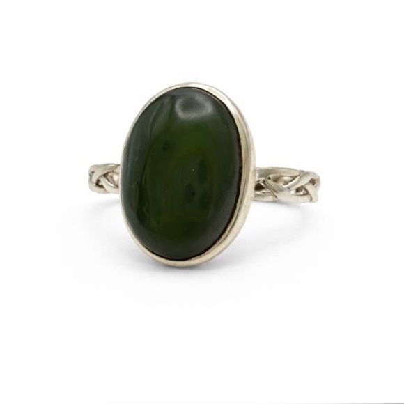 Nephrite Jade Braided S925 Ring